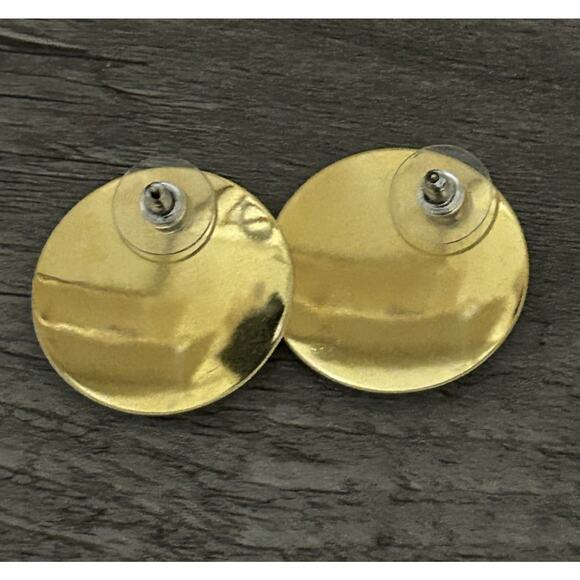 Cute Gold Tone Hammered Post Earrings - Picture 3 of 3